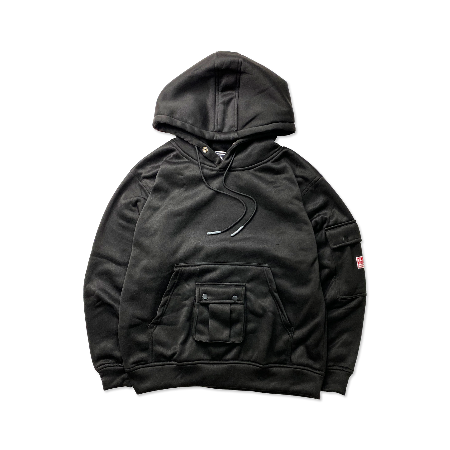 OVERSIZED PULL OVER 3-POCKET HOODIE IN BASALT BLACK