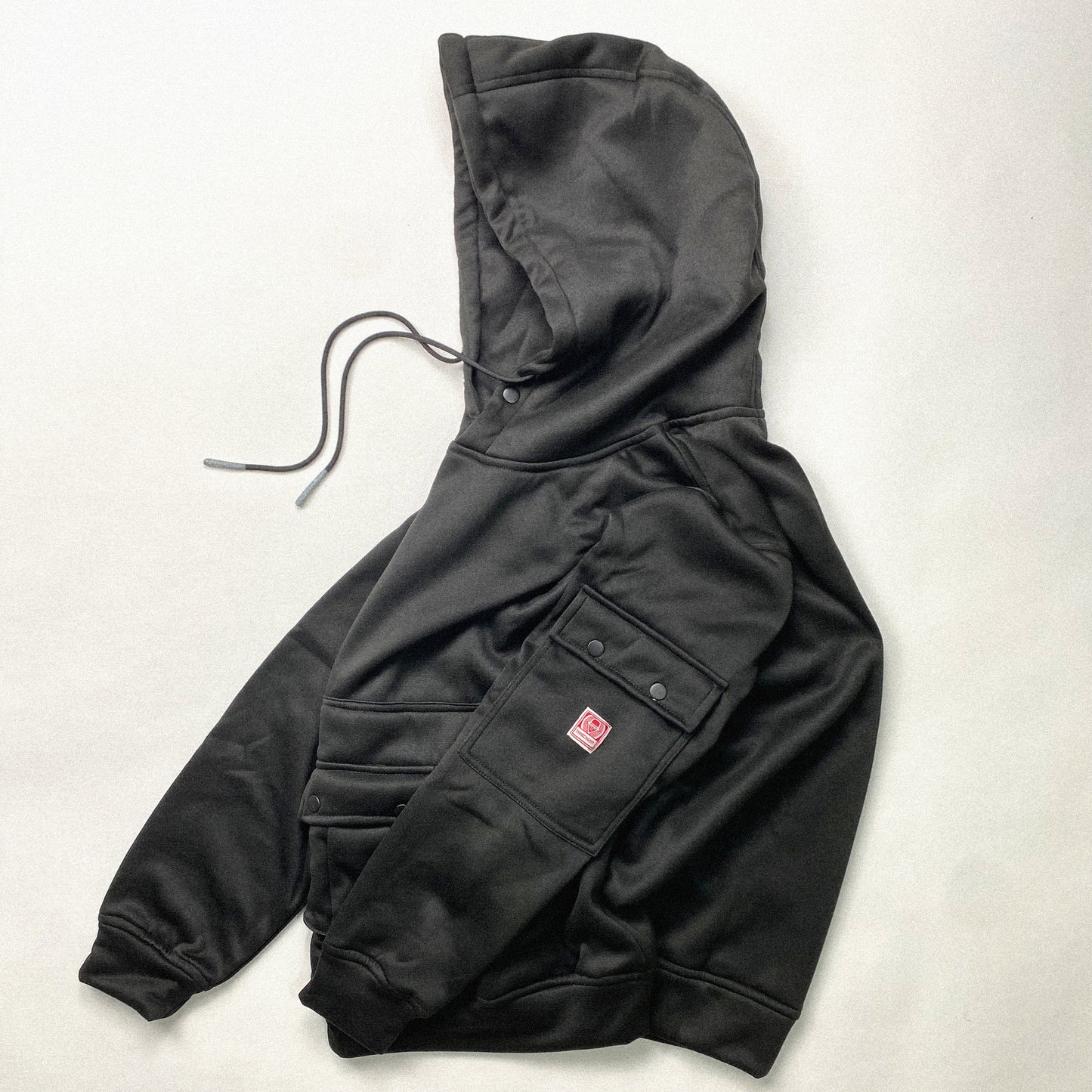 OVERSIZED PULL OVER 3-POCKET HOODIE IN BASALT BLACK