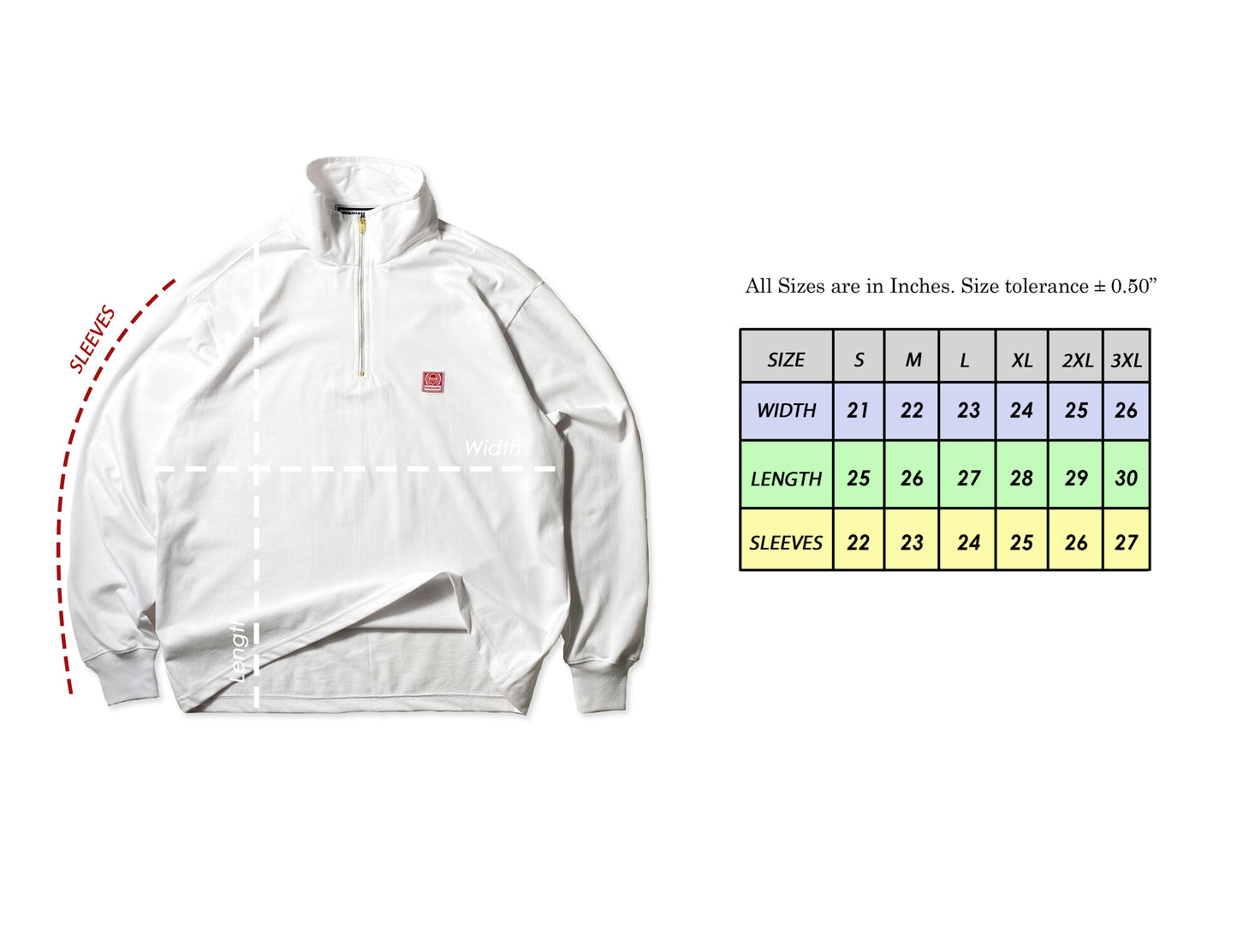 QUARTER ZIP L/S ICONIC PATCH | BOXY FIT IN WHITE