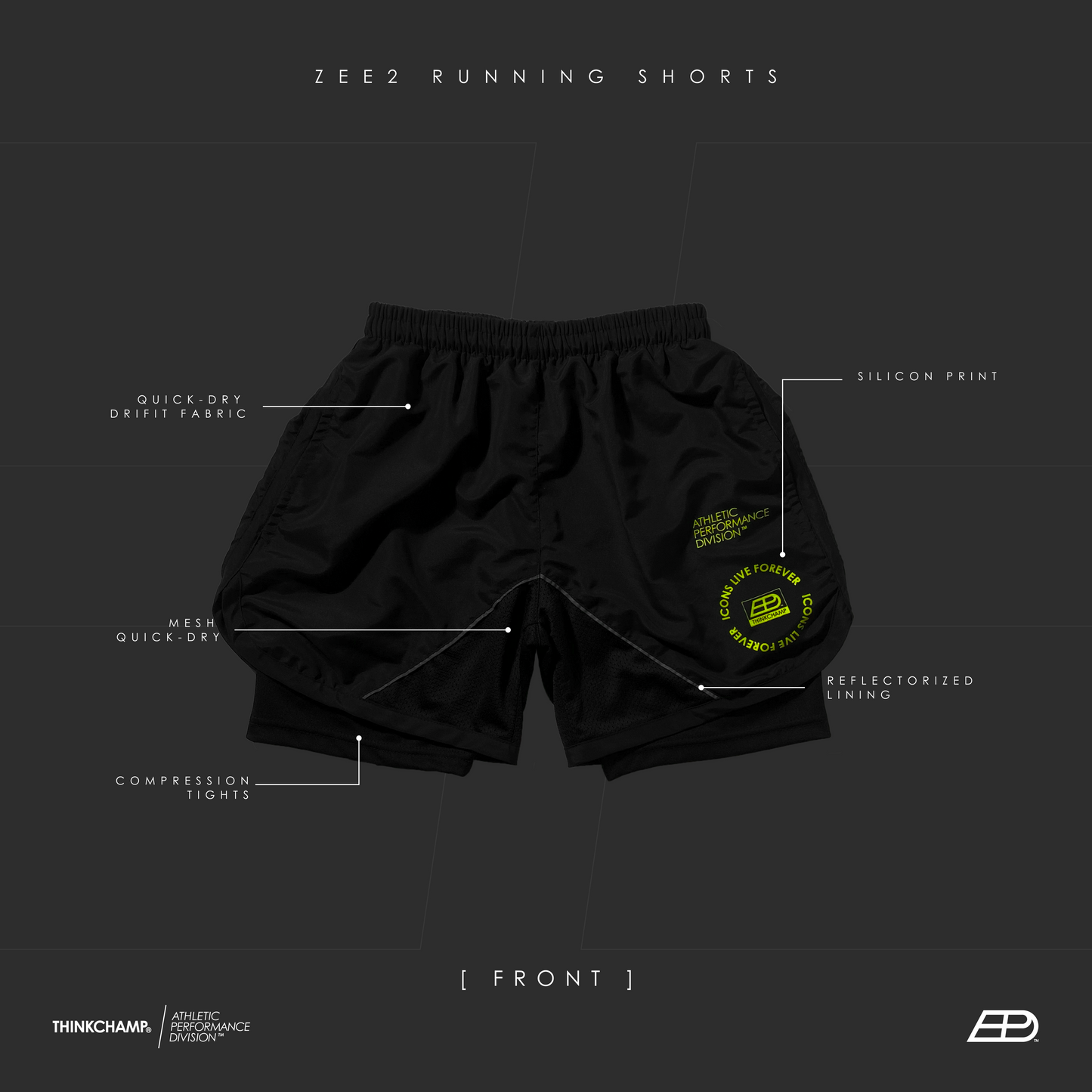 ZEE2 RUNNING SHORTS IN GAMMA GREEN