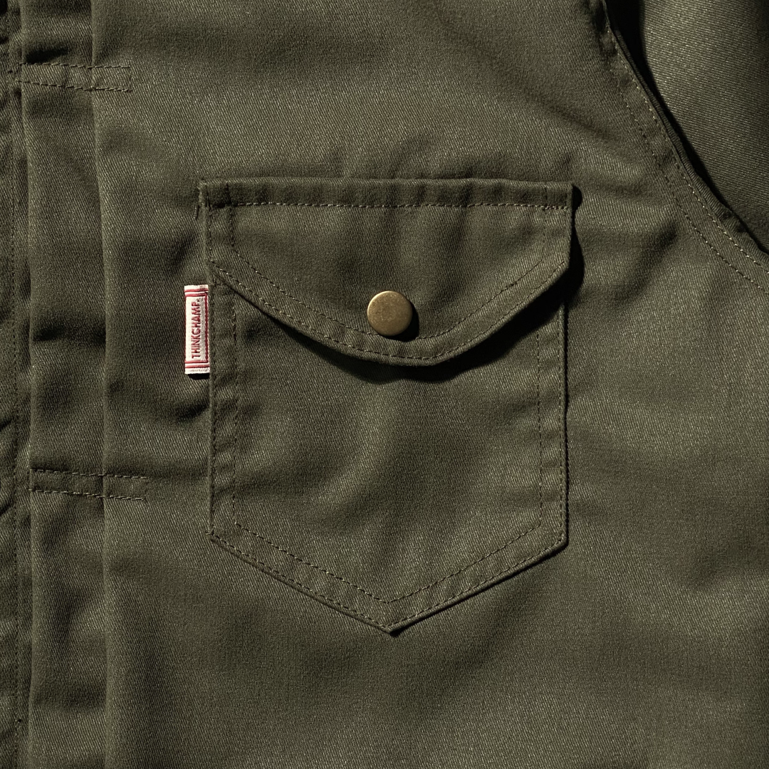 (PRE-ORDER ONLY) ARCHIVE 001: BUCCANEER TWILL TYPE-2 JACKET IN LAKE GREEN | SCARLET TAG BY THINKCHAMP