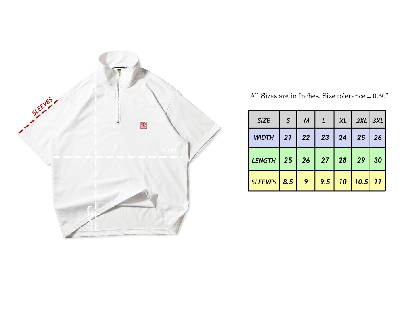 QUARTER ZIP ICONIC PATCH | BOXY FIT IN WHITE