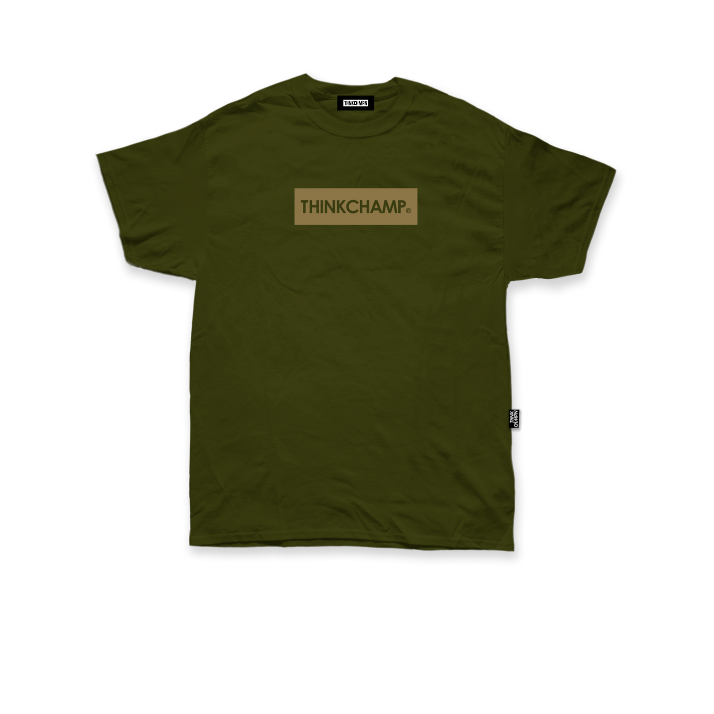 THINK CHAMP ボックスロゴ | ファティーグアーミー | ショートスリーブTシャツ