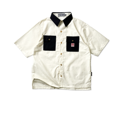 CUBAN FULL ROLL™ | RETRO OVERSIZED POLO IN OFFWHITE- BASALT BLACK