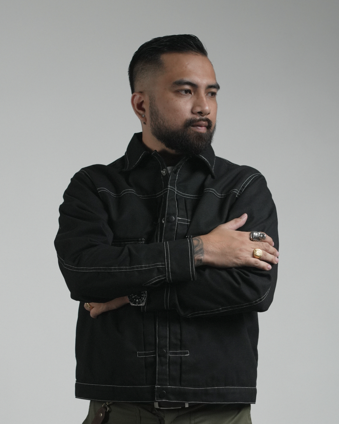 BUCCANEER TWILL TYPE-2 JACKET IN BASALT BLACK | SCARLET TAG BY THINKCHAMP