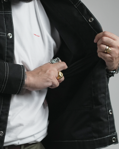 BUCCANEER TWILL TYPE-2 JACKET IN BASALT BLACK | SCARLET TAG BY THINKCHAMP