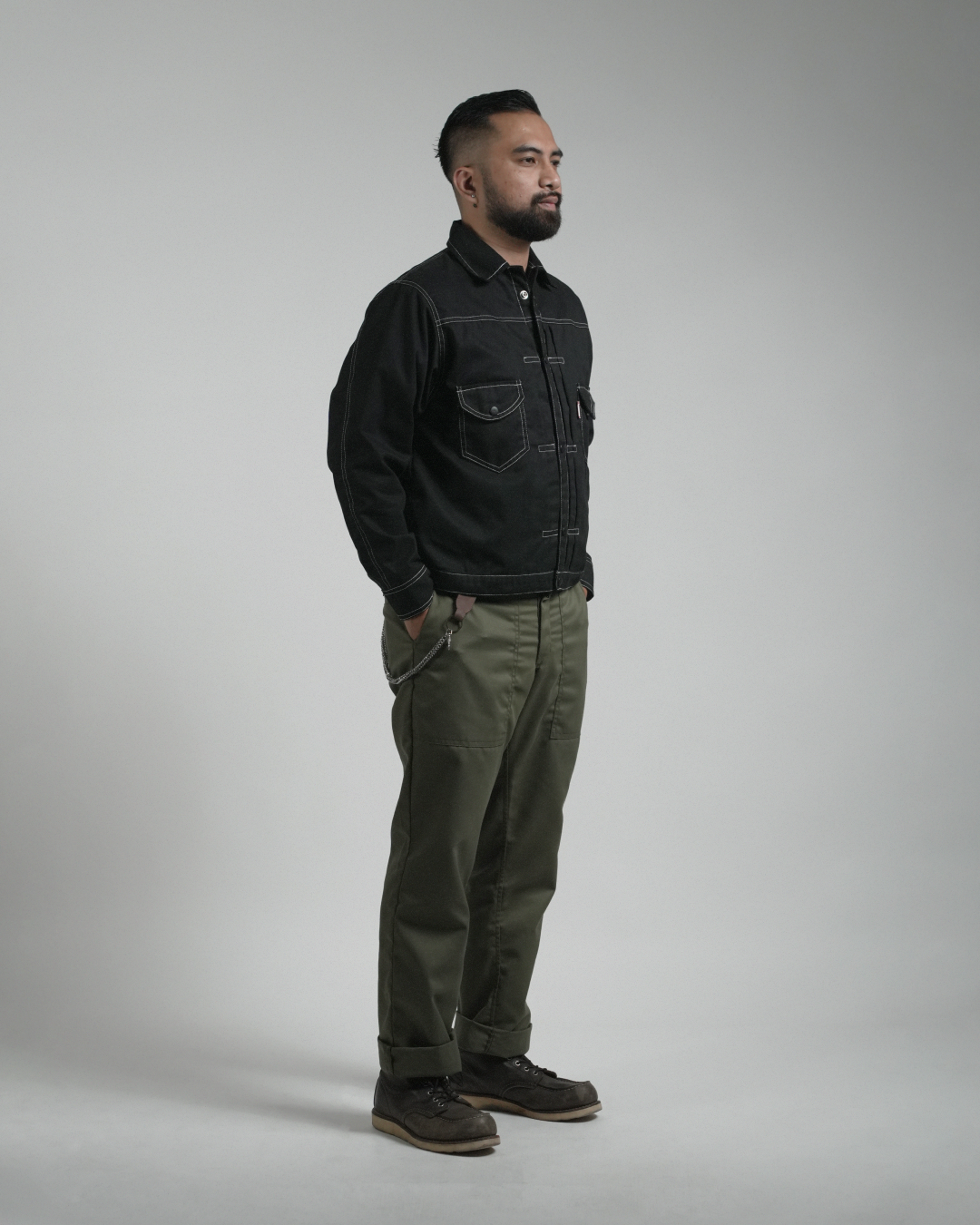 BUCCANEER TWILL TYPE-2 JACKET IN BASALT BLACK | SCARLET TAG BY THINKCHAMP