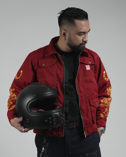 BUCCANEER PANTHERA TIGRIS PADDED-READY JACKET IN CRIMSON COLORWAY