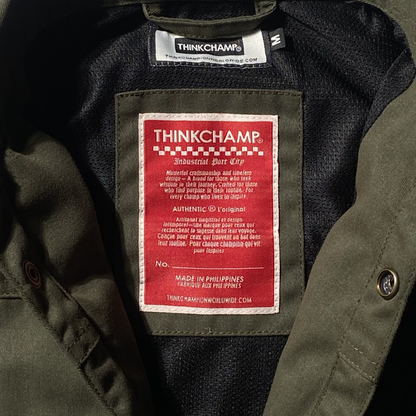 (PRE-ORDER ONLY) ARCHIVE 001: BUCCANEER TWILL TYPE-2 JACKET IN LAKE GREEN  | SCARLET TAG BY THINKCHAMP