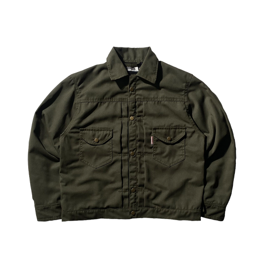 (PRE-ORDER ONLY) ARCHIVE 001: BUCCANEER TWILL TYPE-2 JACKET IN LAKE GREEN  | SCARLET TAG BY THINKCHAMP