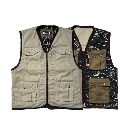 PATHFINDER REVERSIBLE UTILITY VEST IN SAND WHITE AND TIGER CAMOU COLORWAY- PRE-ORDER