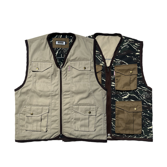 PATHFINDER REVERSIBLE UTILITY VEST IN SAND WHITE AND TIGER CAMOU COLORWAY- PRE-ORDER