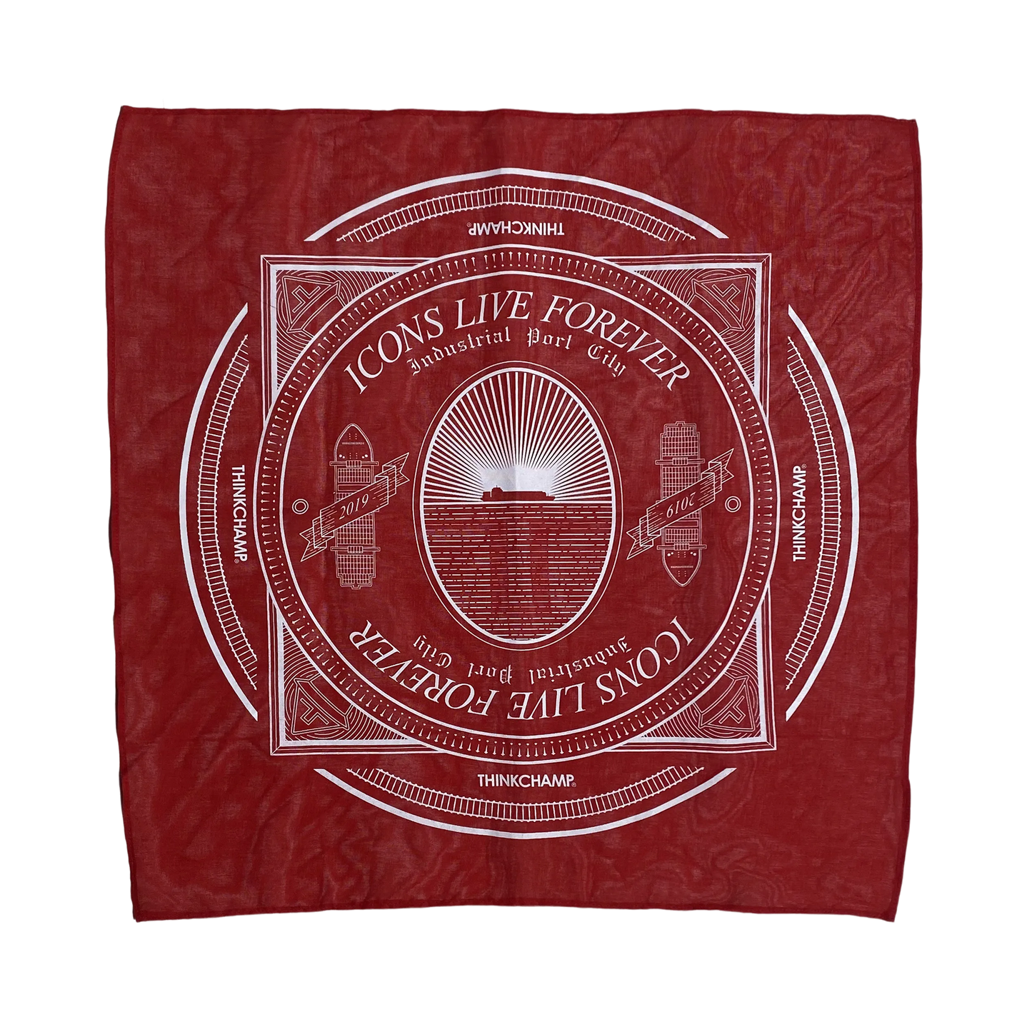 INDUSTRIAL PORT CITY BANDANA IN CRIMSON COLORWAY