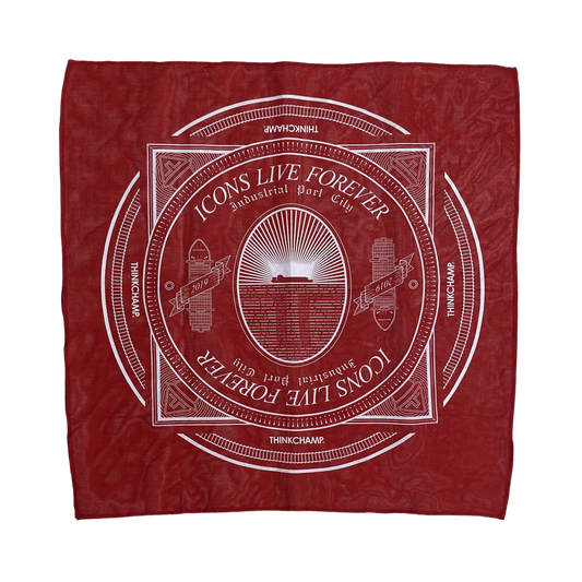 INDUSTRIAL PORT CITY BANDANA IN CRIMSON COLORWAY