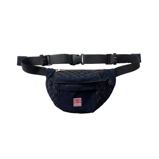 DENIM CARRIER BELT BAG IN INDIGO BLUE