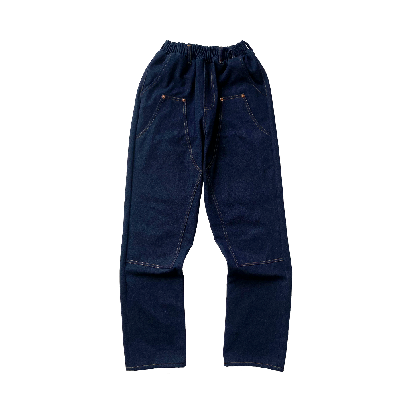 DENIM 4-POCKET DOUBLE KNEE PANTS | UNISEX SCARLET TAG BY THINKCHAMP