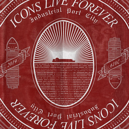 INDUSTRIAL PORT CITY BANDANA IN CRIMSON COLORWAY