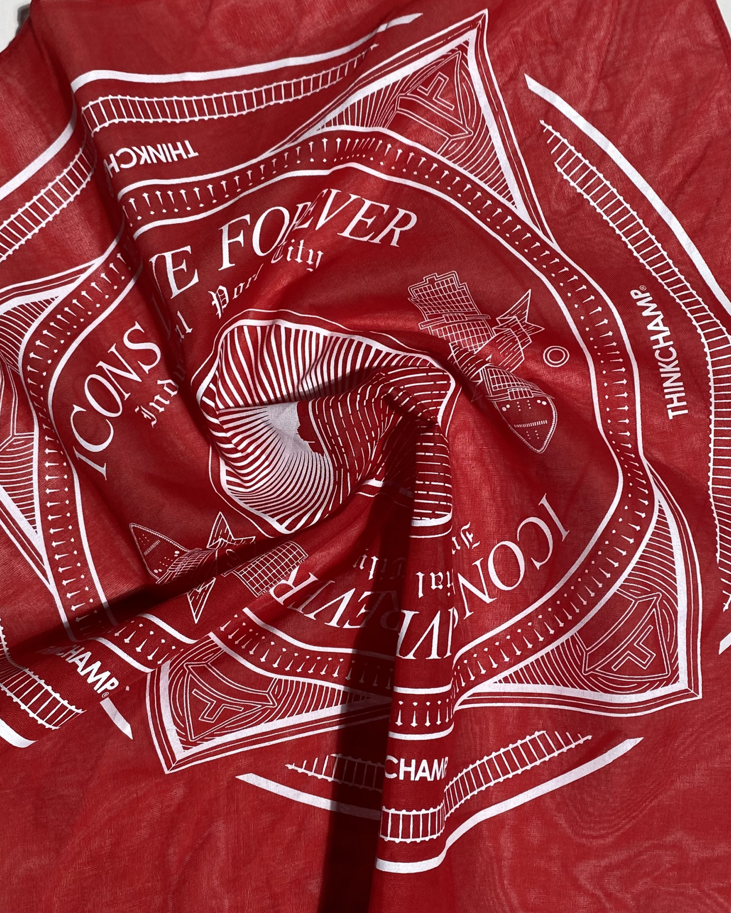 INDUSTRIAL PORT CITY BANDANA IN CRIMSON COLORWAY