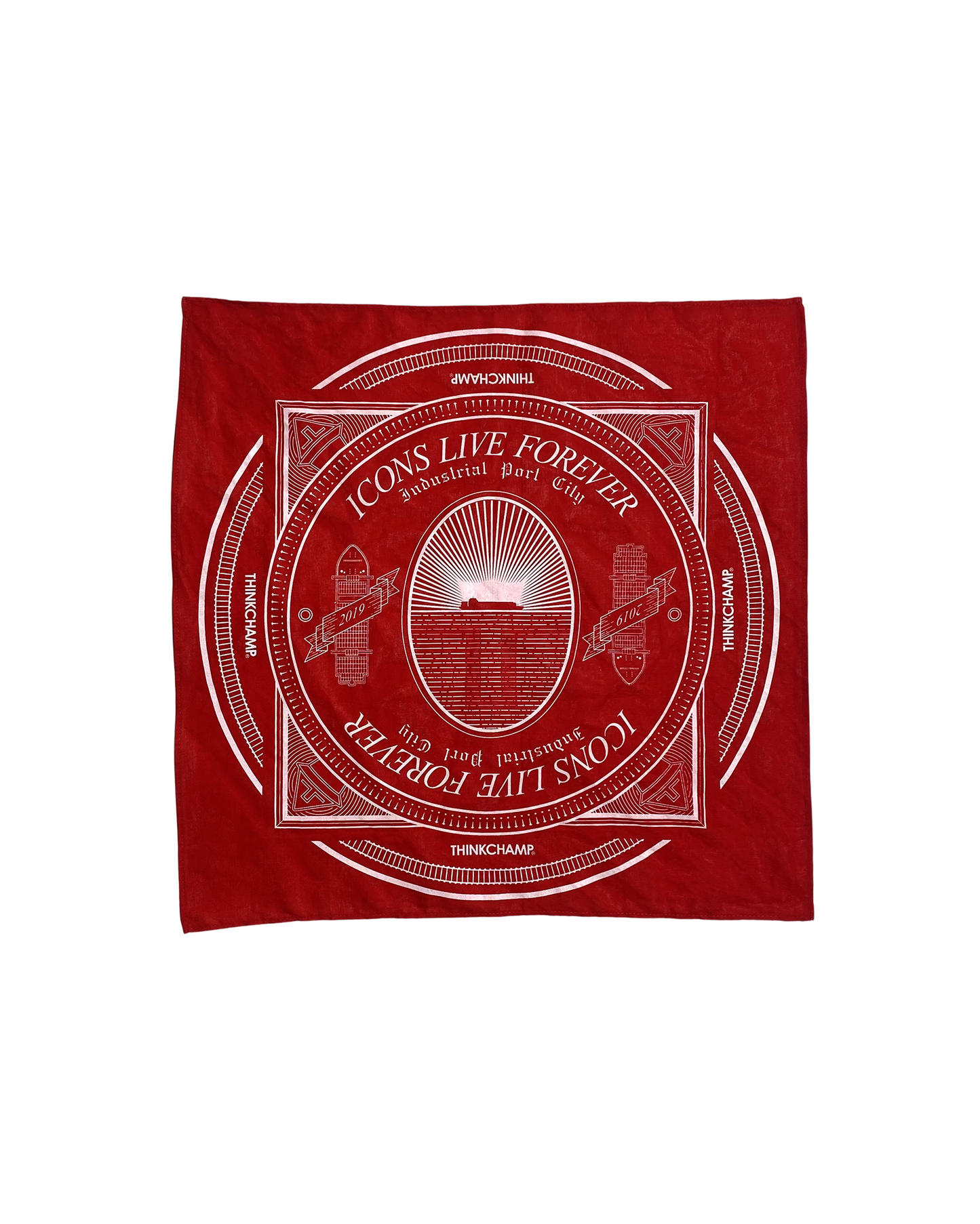 INDUSTRIAL PORT CITY BANDANA IN CRIMSON COLORWAY