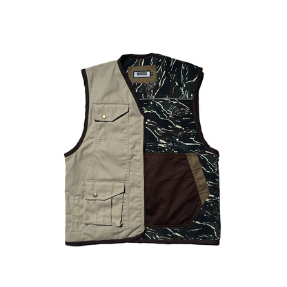 PATHFINDER REVERSIBLE UTILITY VEST IN SAND WHITE AND TIGER CAMOU COLORWAY- PRE-ORDER