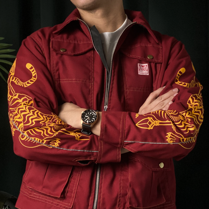 BUCCANEER PANTHERA TIGRIS PADDED-READY JACKET IN CRIMSON COLORWAY