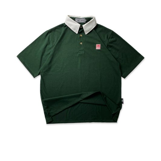 POLO CLUB™ | OVERSIZED POLO SHIRT IN OFFWHITE - BOTTLE GREEN